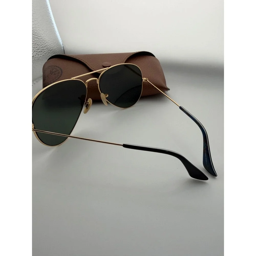 Ray-Ban Aviator Gold Green Classic G-15 Sunglasses RB3025 with Case - Picture 3 of 6